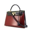Hermes Kelly 32 cm handbag in burgundy, green and blue box leather - 00pp thumbnail