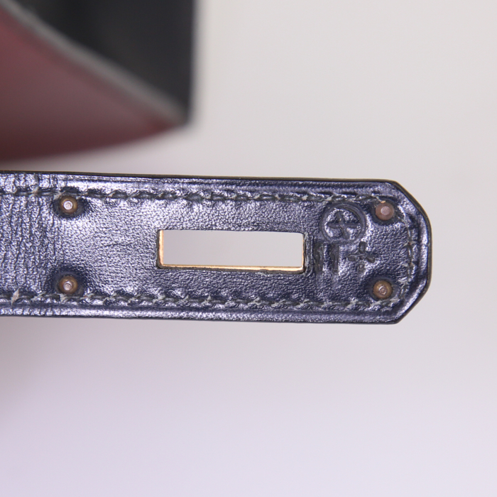 Hermes Kelly 32 cm handbag in burgundy, green and blue box leather - Detail D5