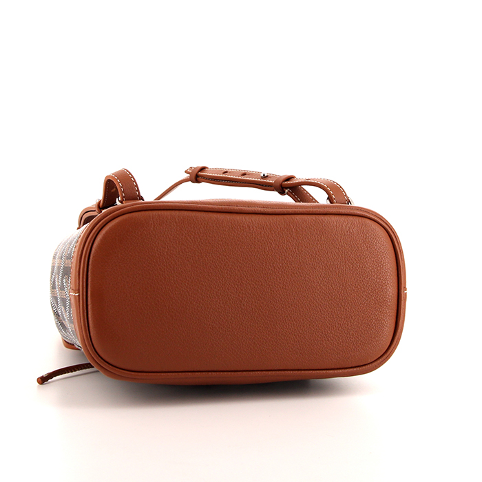 Goyard Alpin Mini backpack in black monogram canvas and brown leather - Detail D4