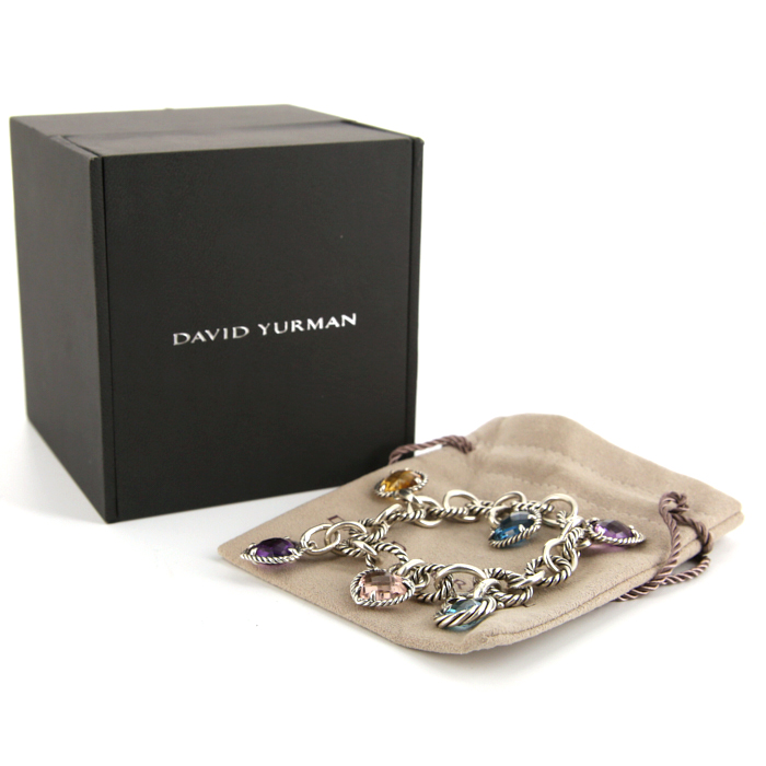 Flexible David Yurman Cable Classique bracelet in silver and colored stones - Detail D2
