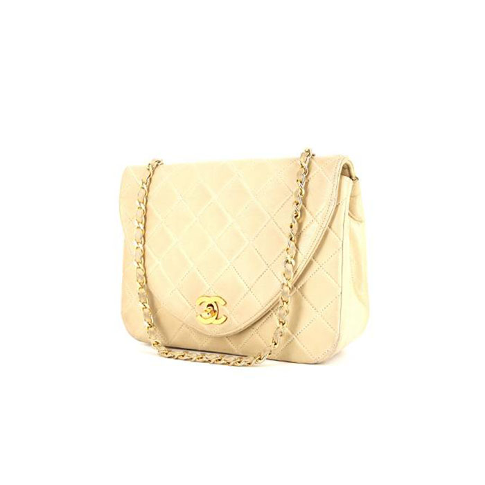 Borsa a tracolla Chanel Vintage in pelle trapuntata beige - 00pp