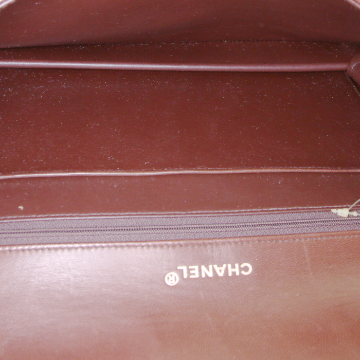 Pochette Chanel Vintage en cuir matelassé marron - Detail D2