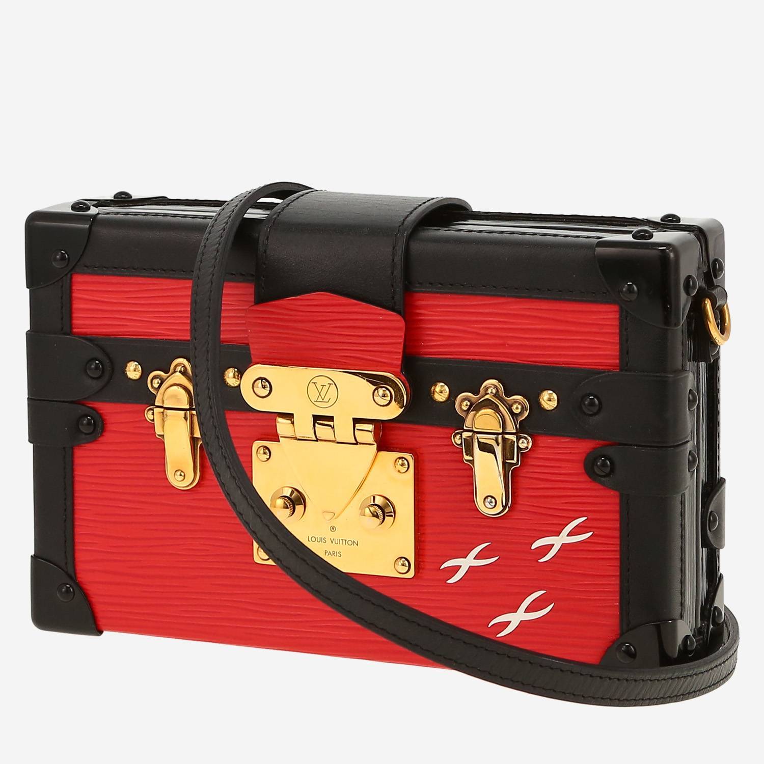Sac bandoulière Louis Vuitton Petite Malle en cuir épi rouge et cuir noir