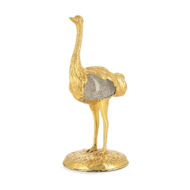 Gabriella Crespi, "Piccolo Struzzo" ("Little ostrich" ) sculpture, from the "Piccoli Animali" ("Small Animals") serie, in gilt bronze and Murano glass by Barovier & Toso, signed, of 1970