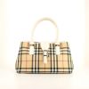 Burberry handbag in beige Haymarket canvas and white grained leather - 360 thumbnail