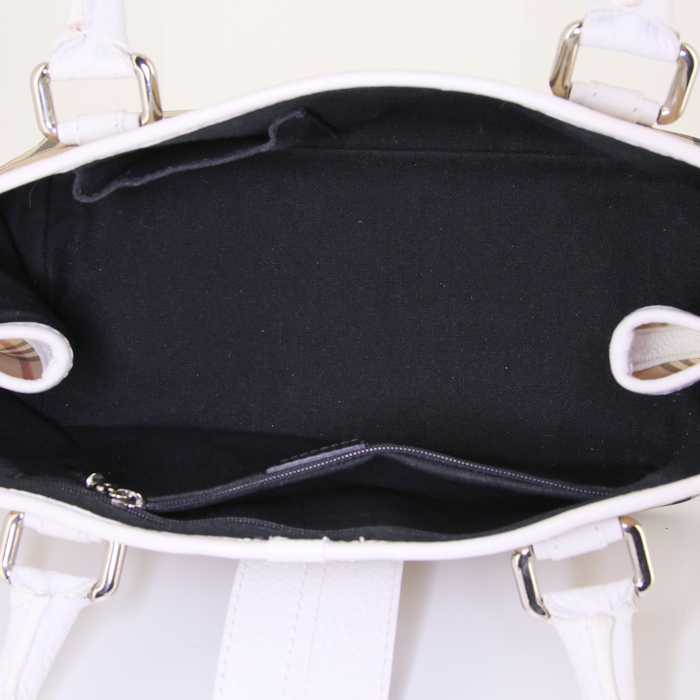 Sac à main Burberry en toile Haymarket beige et cuir grainé blanc - Detail D2