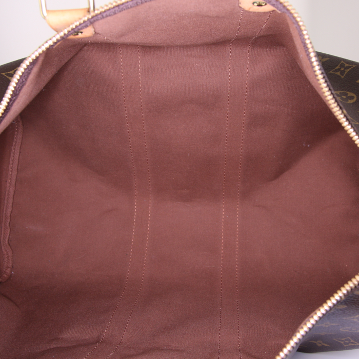Borsa da viaggio Louis Vuitton Keepall 45 cm in tela monogram marrone e pelle naturale - Detail D2