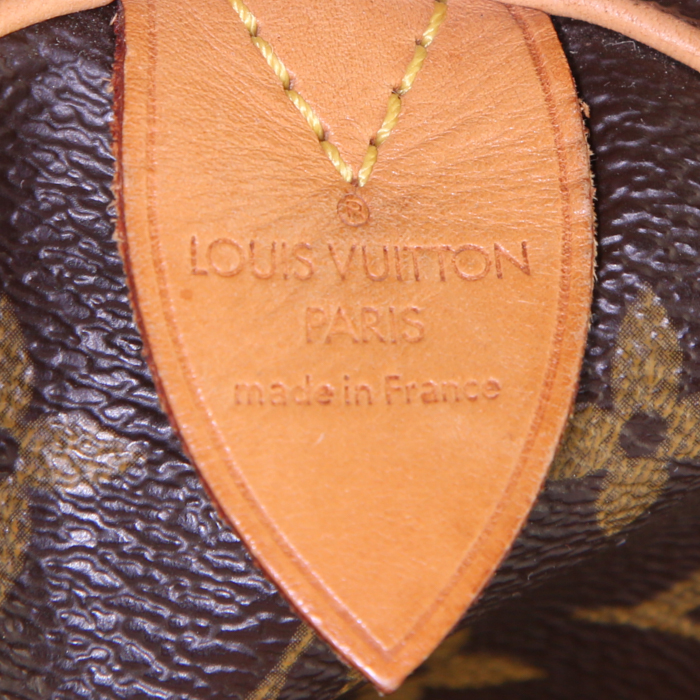 Bolsa de viaje Louis Vuitton Keepall 45 cm en lona Monogram marrón y cuero natural - Detail D3