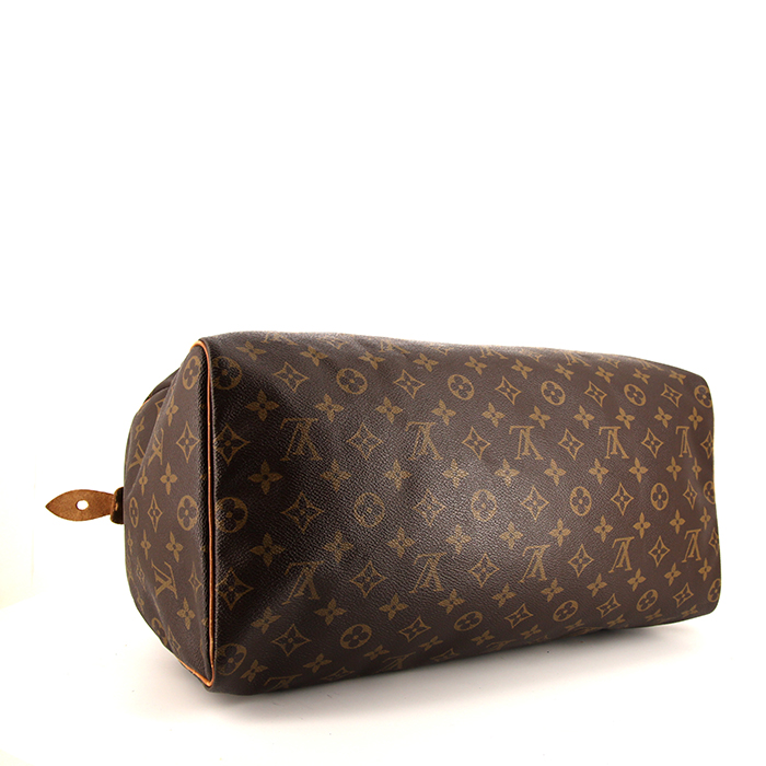 Sac à main Louis Vuitton Speedy 40 cm en toile monogram marron et cuir naturel - Detail D4