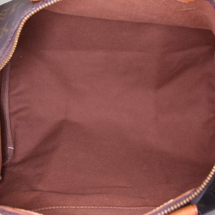 Sac à main Louis Vuitton Speedy 35 en toile monogram marron et cuir naturel - Detail D2
