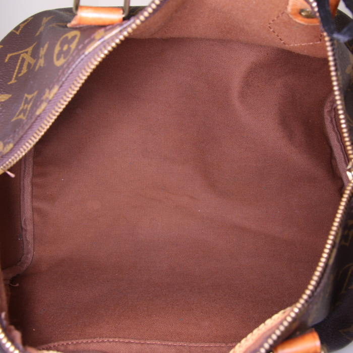 Sac à main Louis Vuitton Speedy 30 en toile monogram marron et cuir naturel - Detail D2