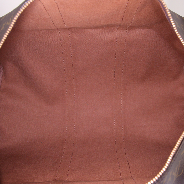 Bolsa de viaje Louis Vuitton Keepall 45 en lona Monogram marrón y cuero natural - Detail D2