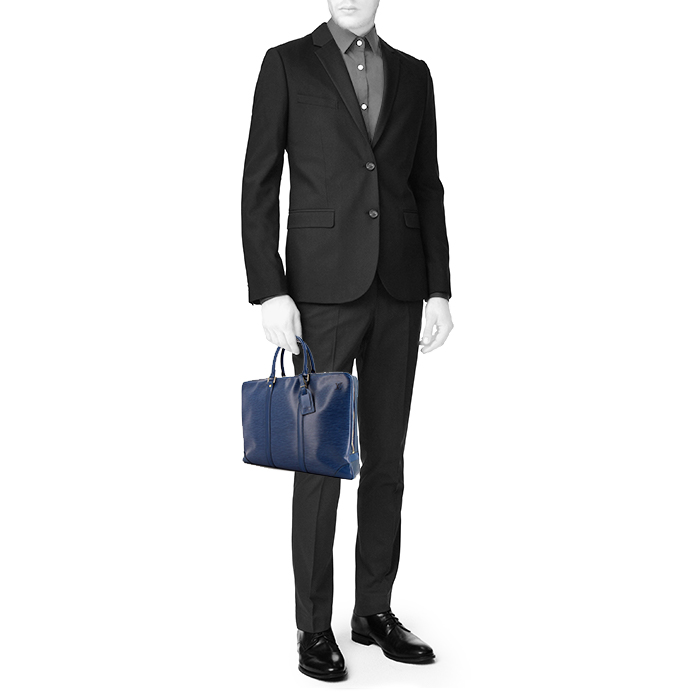 Louis Vuitton Porte documents Voyage briefcase in blue epi leather - Detail D1