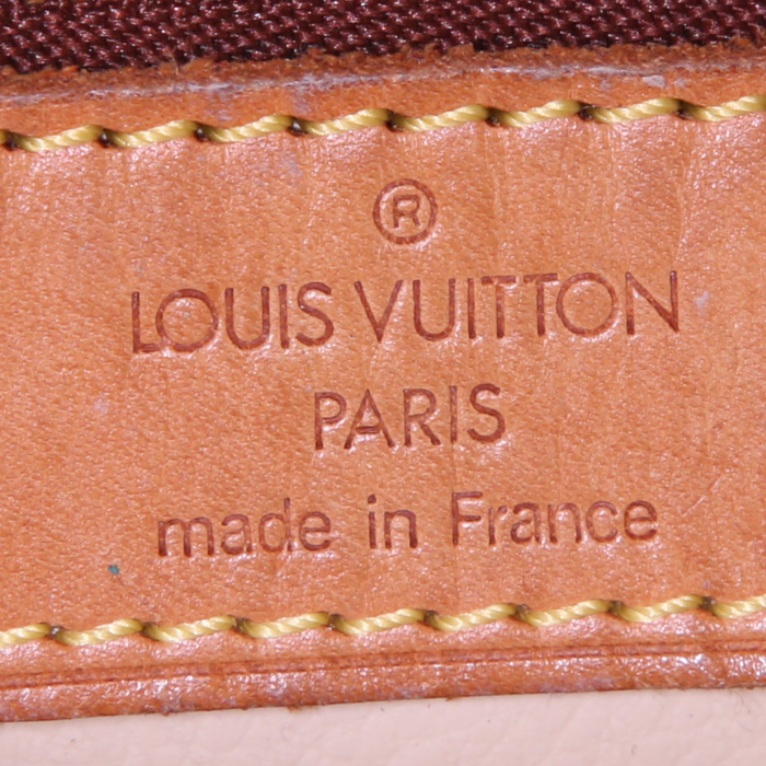 Shopping bag Louis Vuitton Bucket modello grande in tela monogram cerata marrone e pelle naturale - Detail D3