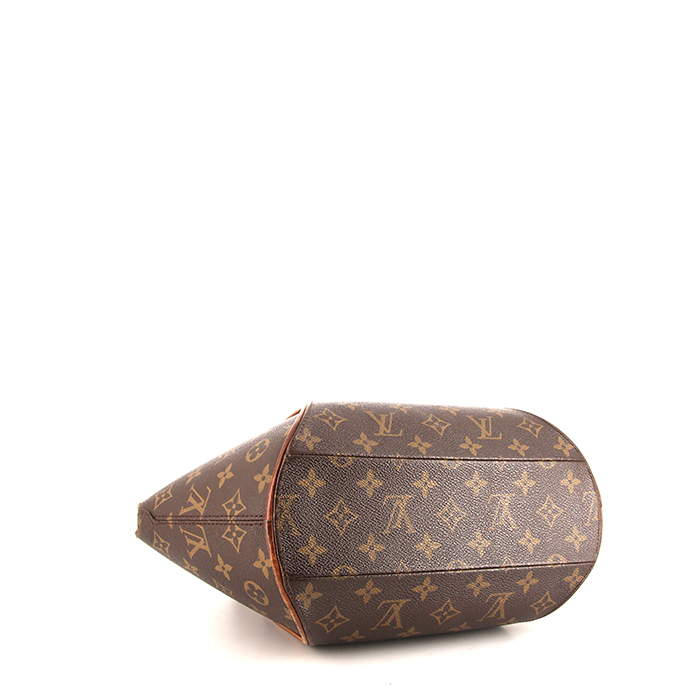 Bolso de mano Louis Vuitton Ellipse modelo grande en lona Monogram marrón y cuero natural - Detail D4