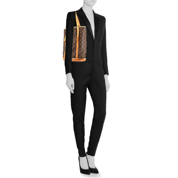 Sac cabas Louis Vuitton Bucket grand modèle en toile monogram enduite et cuir naturel - Detail D1