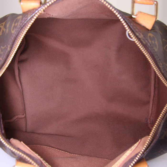 Sac à main Louis Vuitton Speedy 30 en toile monogram marron et cuir naturel - Detail D2