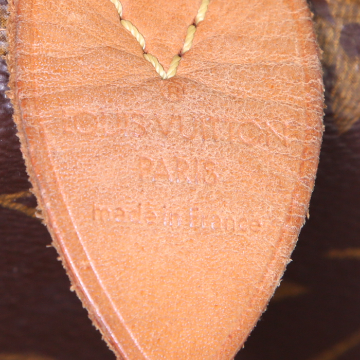 Bolso de mano Louis Vuitton Speedy 30 en lona Monogram marrón y cuero natural - Detail D3
