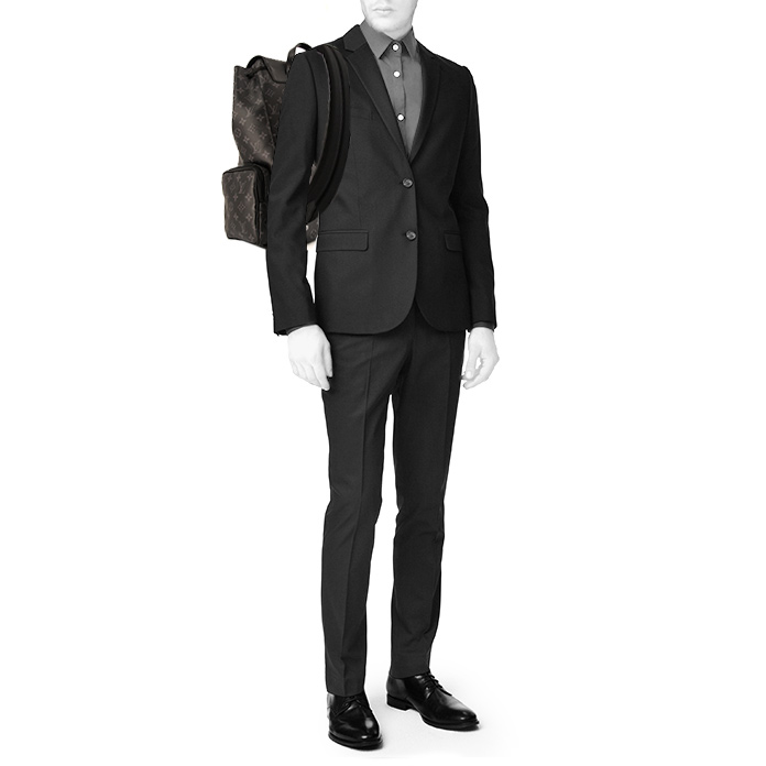 Céline Trio backpack in grey and black monogram canvas and black leather - Detail D1