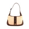 Gucci Jackie handbag in brown leather and beige canvas - 360 thumbnail