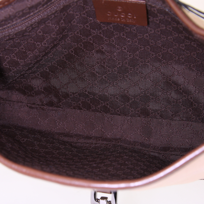 Sac à main Gucci Jackie en cuir marron et toile beige - Detail D2