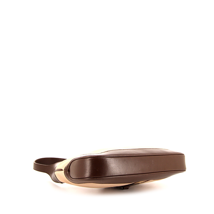 Gucci Jackie handbag in brown leather and beige canvas - Detail D4