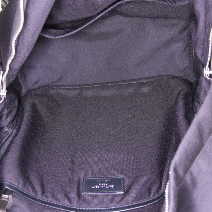 Saint Laurent City backpack in black canvas and black leather - Detail D2