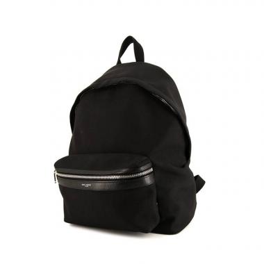 Zaino Saint Laurent City in tela nera e pelle nera
