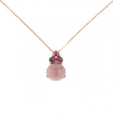 Collier Pomellato Luna en or rose,  quartz rose et tourmalines