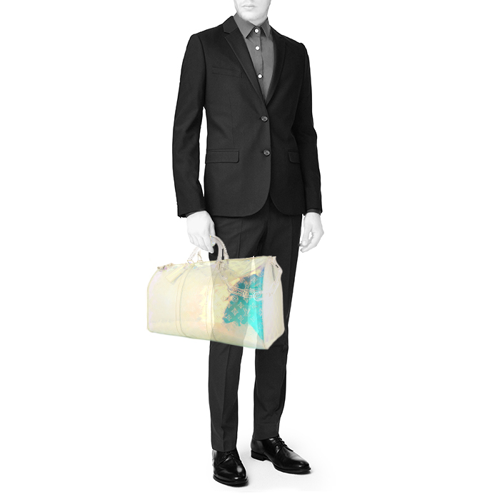 Sac de week end Louis Vuitton Keepall Editions Limitées Prism en vinyle dégradé transparent - Detail D1