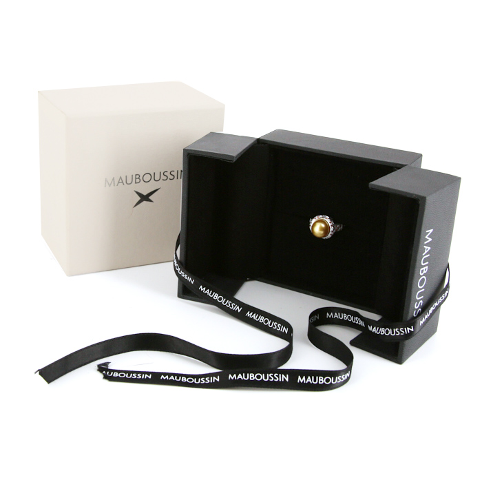 Anello Mauboussin Perle d'Or Mon Amour in oro bianco,  perla gold e diamanti e diamanti color cognac - Detail D2