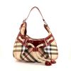 Burberry handbag in Haymarket canvas and burgundy patent leather - 360 thumbnail