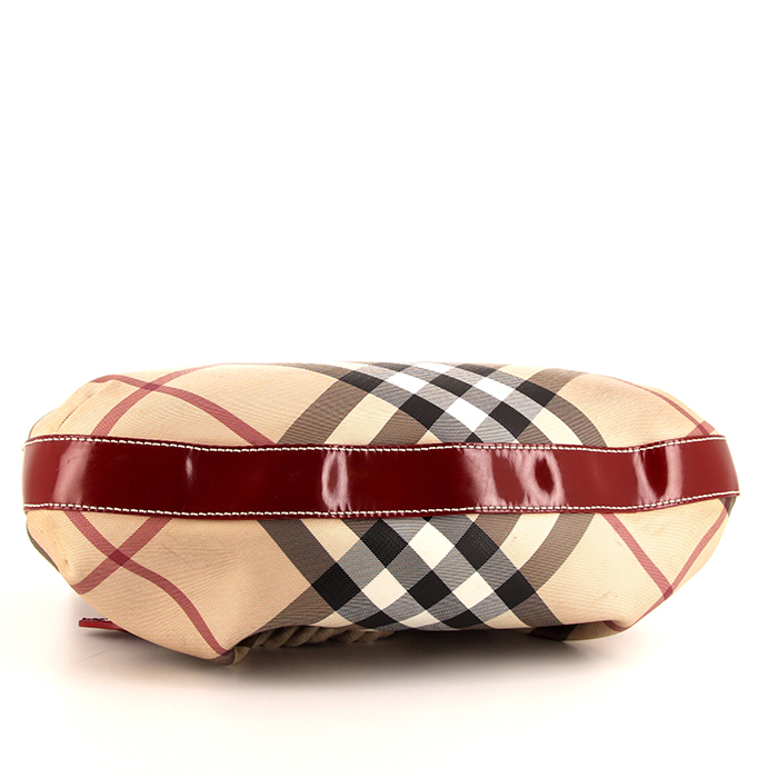 Bolso de mano Burberry en lona Haymarket y charol color burdeos - Detail D4