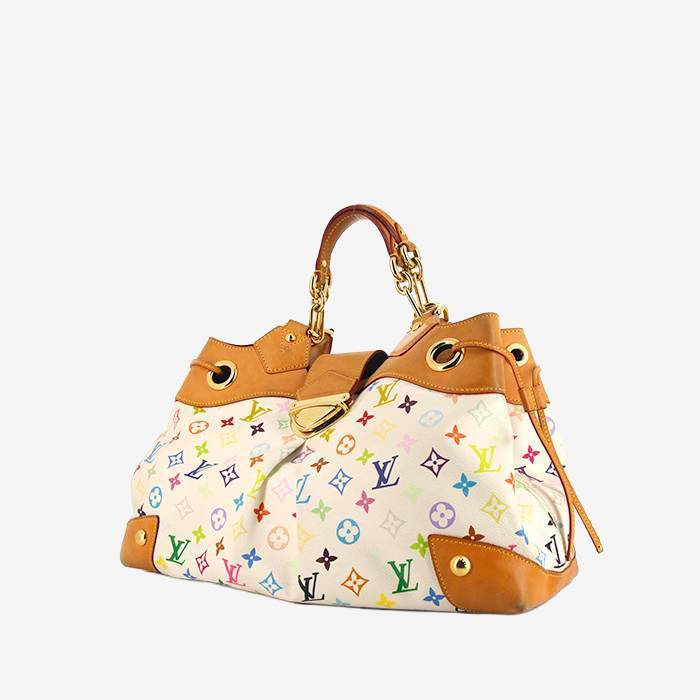 Borsa Louis Vuitton Ursula in tela monogram cerata multicolore bianca e pelle naturale