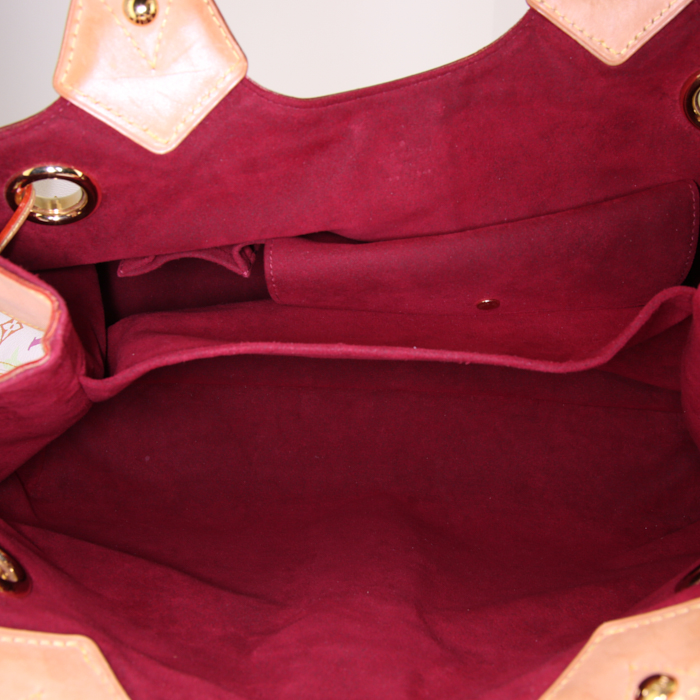 Sac à main Louis Vuitton Ursula en toile monogram enduite multicolore blanche et cuir naturel - Detail D2