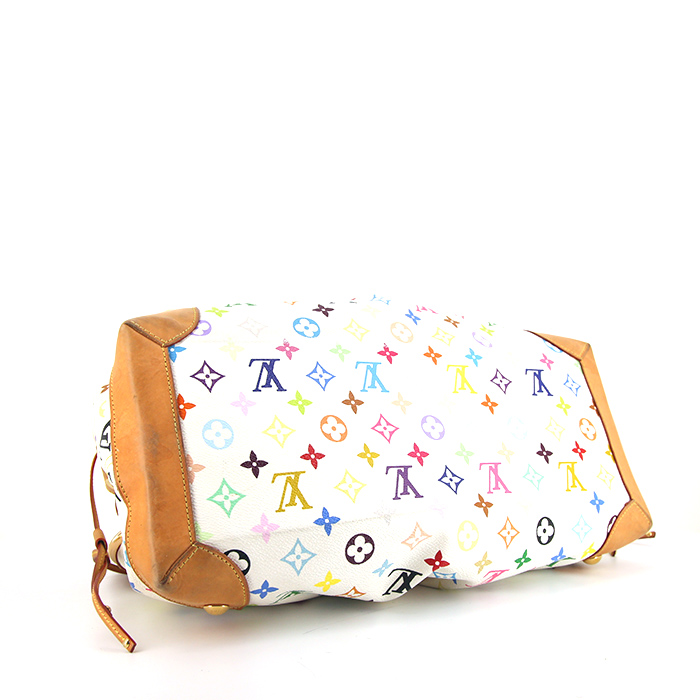 Louis Vuitton Ursula handbag in white multicolor monogram canvas and natural leather - Detail D4