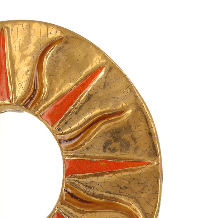 Mithé Espelt, miroir soleil "Inti", en terre estampée et émaillée, or craquelé, des années 1975 - Detail D1