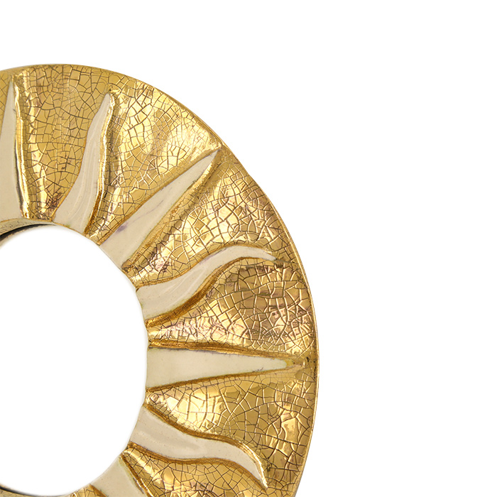 Mithé Espelt, "Inti" sun mirror, in embossed and glazed earthenware, crackled gold, from the 1975's - Detail D1