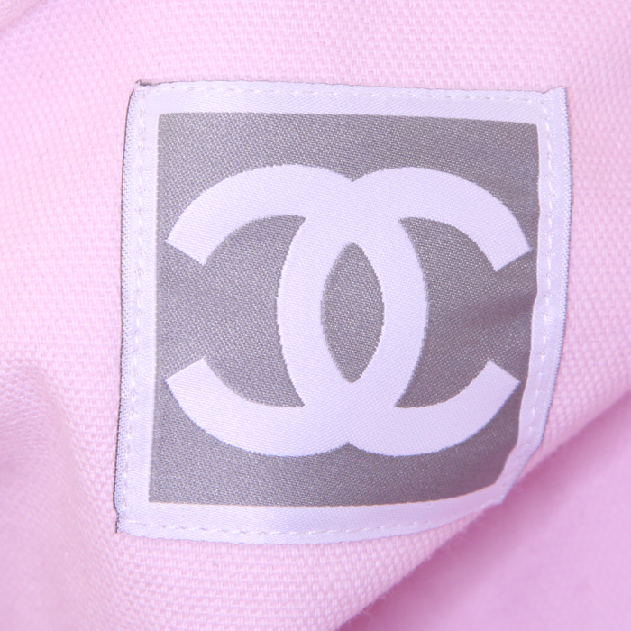 Chanel Shopping shopping bag in pink terry fabric - Detail D3