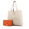 Hermes Double Sens shopping bag in white and orange togo leather - 00pp thumbnail