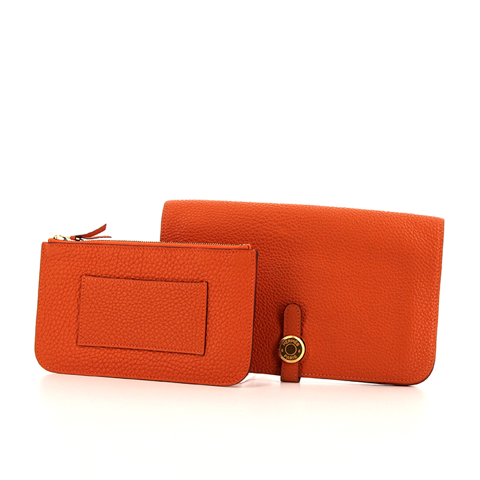 Hermes Double Sens shopping bag in white and orange togo leather - Detail D2
