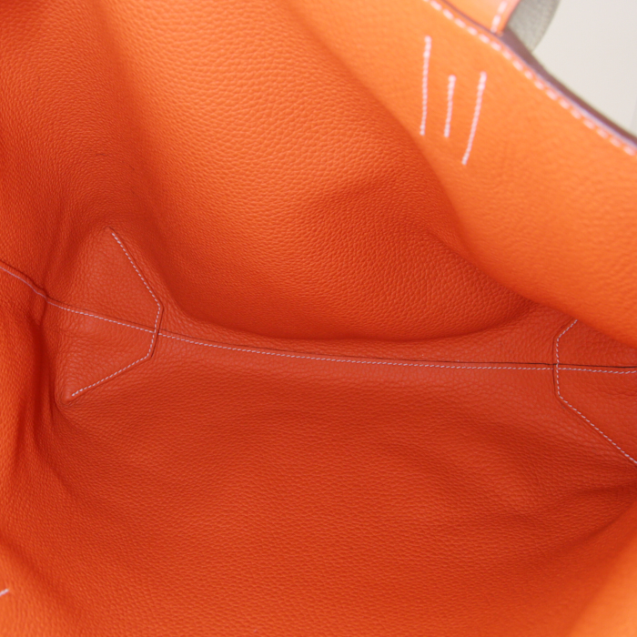 Bolso Cabás Hermes Double Sens en cuero togo blanco y naranja - Detail D3