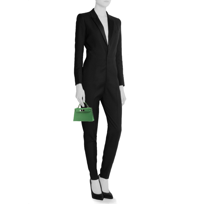 Sac à main Hermès Kelly 20 cm en cuir epsom vert - Detail D1