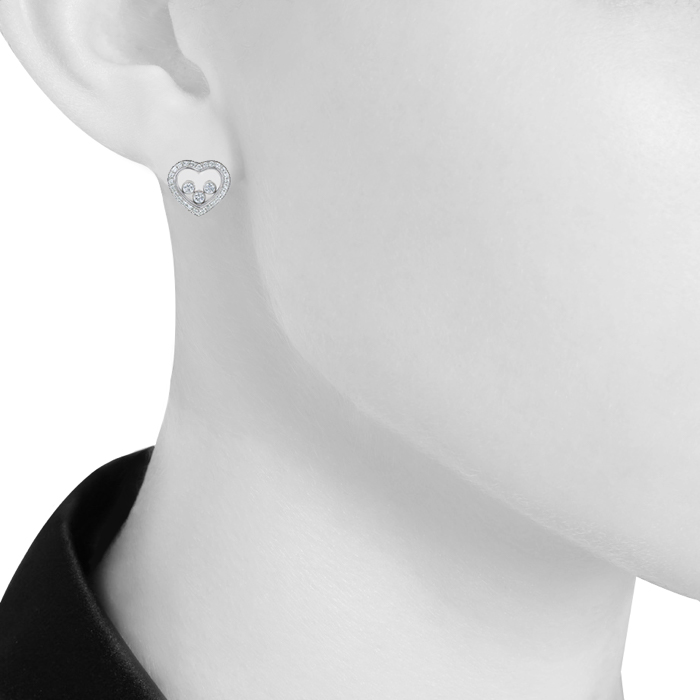 Pendientes Chopard Happy Diamonds en oro blanco y diamantes - Detail D1