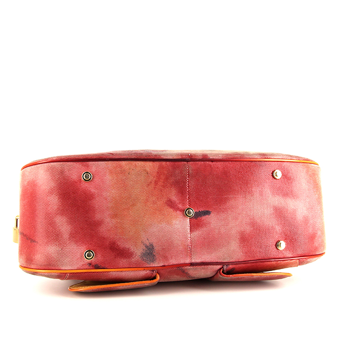 Dior Saddle Bowler handbag in red and orange canvas and red patent leather - Detail D4