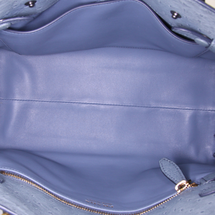Bolso de mano Prada Shopping en avestruz azul gris - Detail D3