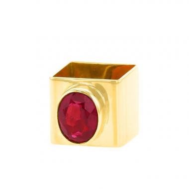 Anello geometrico Cartier Dinh Van in oro giallo e rubellite