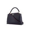 Louis Vuitton  Capucines MM medium model  shoulder bag  in blue grained leather  and red piping - 00pp thumbnail