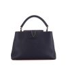Louis Vuitton  Capucines MM medium model  shoulder bag  in blue grained leather  and red piping - 360 thumbnail