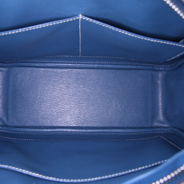 Hermes Plume small model handbag in Bleu Thalassa box leather - Detail D2